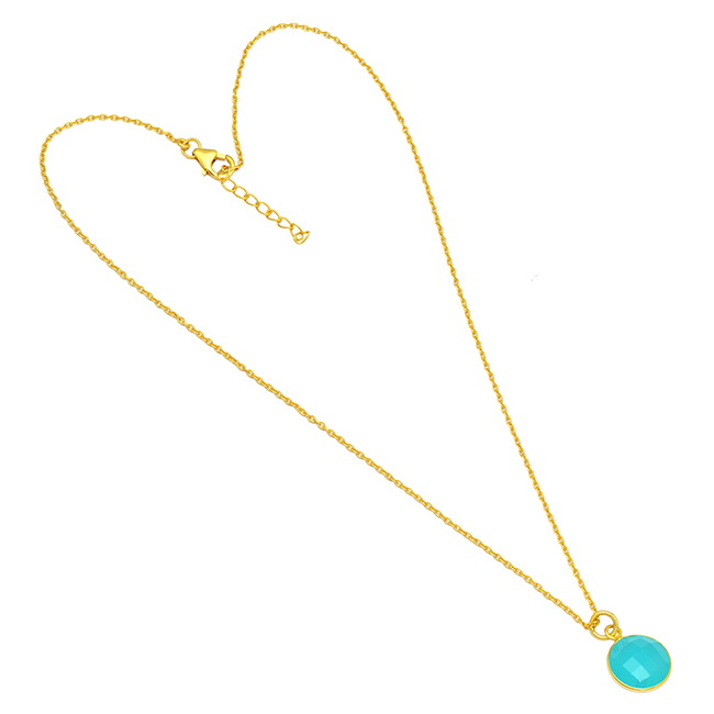Aqua Chalcedony Gemstone  Silver Gold Plated Chain Necklace Exporter