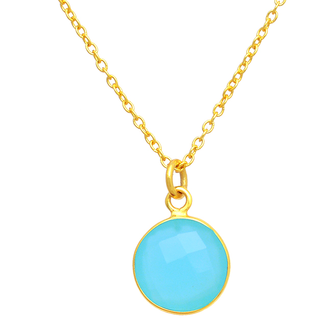 Aqua Chalcedony Gemstone  Silver Gold Plated Chain Necklace Exporter