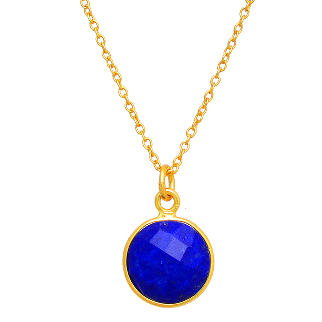 925 Sterling Silver Gold Plated lapis Lazuli Pendant Chain Exporter