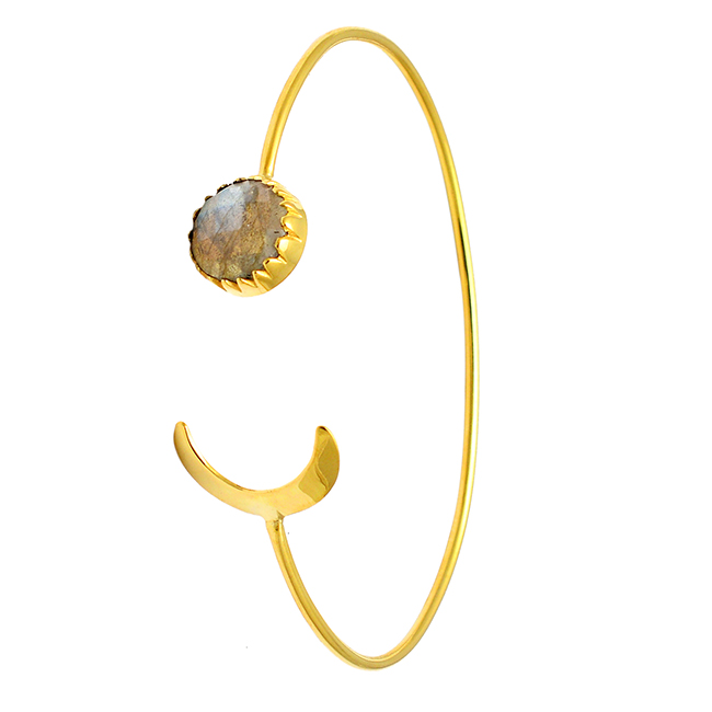 Crescent Moon Labradorite Silver Gold Adjustable Bangle Exporter