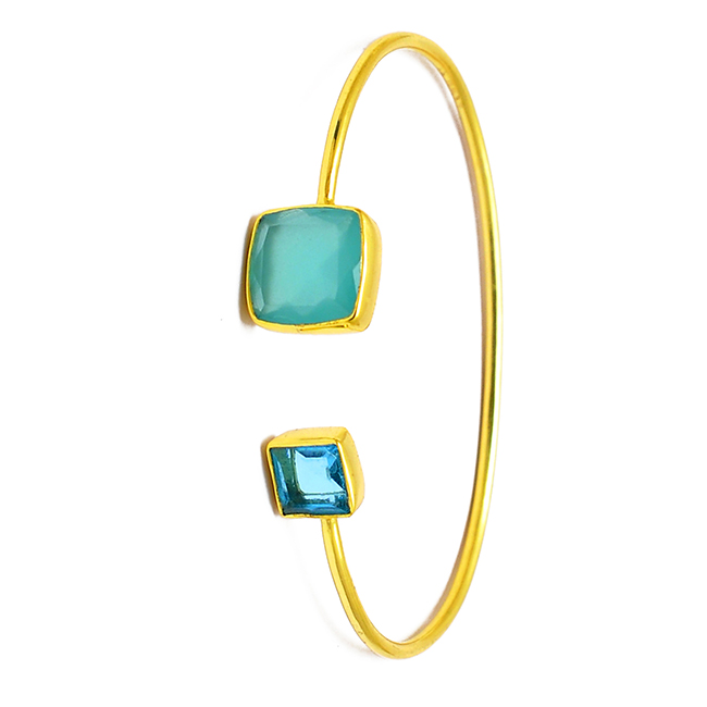 Square Topaz Chalcedony Gemstone Silver Gold Adjustable Bangle Exporter