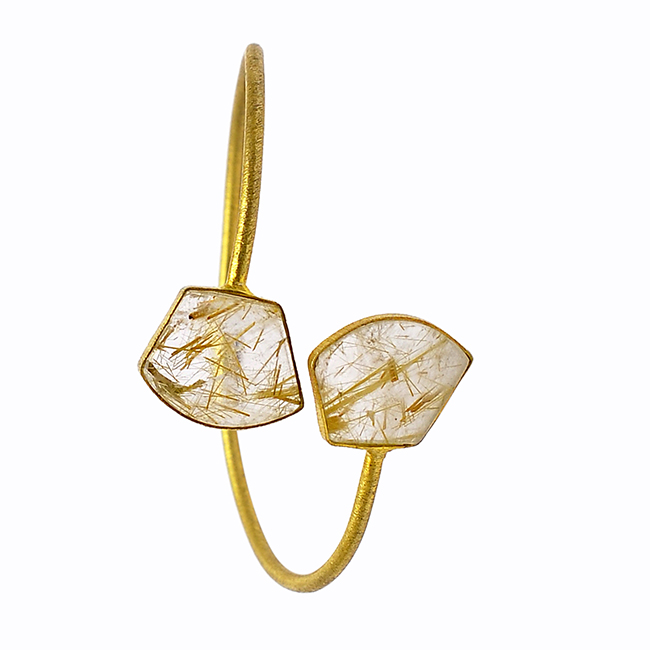 Uneven Golden Rutile Gemstone Silver Gold Plated Adjustable Bangle Exporter
