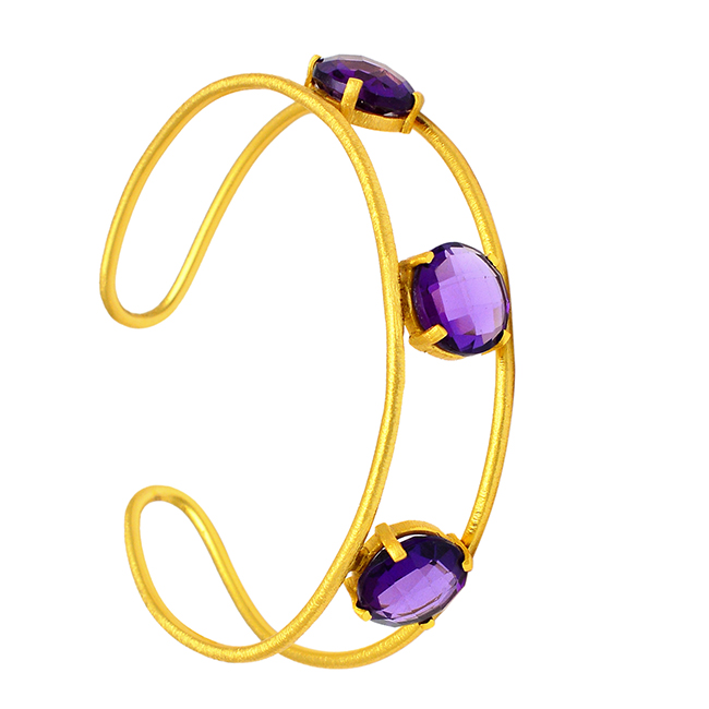 Natural Round Amethyst Gemstone Silver Gold Plated Bangle Exporter
