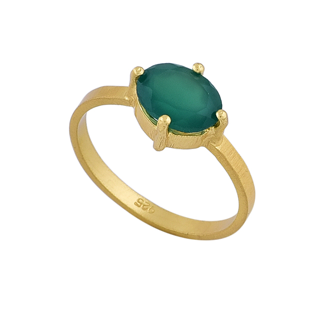 Green Onyx Gemstone solid .925 Sterling Silver Gold Plated Ring Wholesaler