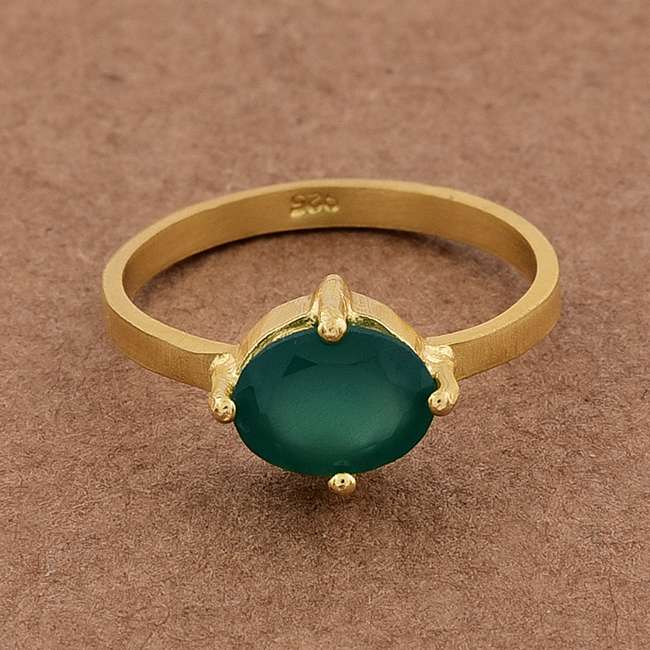 Green Onyx Gemstone solid .925 Sterling Silver Gold Plated Ring Wholesaler