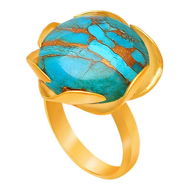 Natural Blue Copper Turquoise Brass Ring Gold Plated Wholesaler
