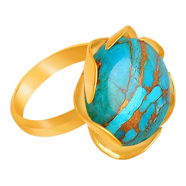 Natural Blue Copper Turquoise Brass Ring Gold Plated Wholesaler