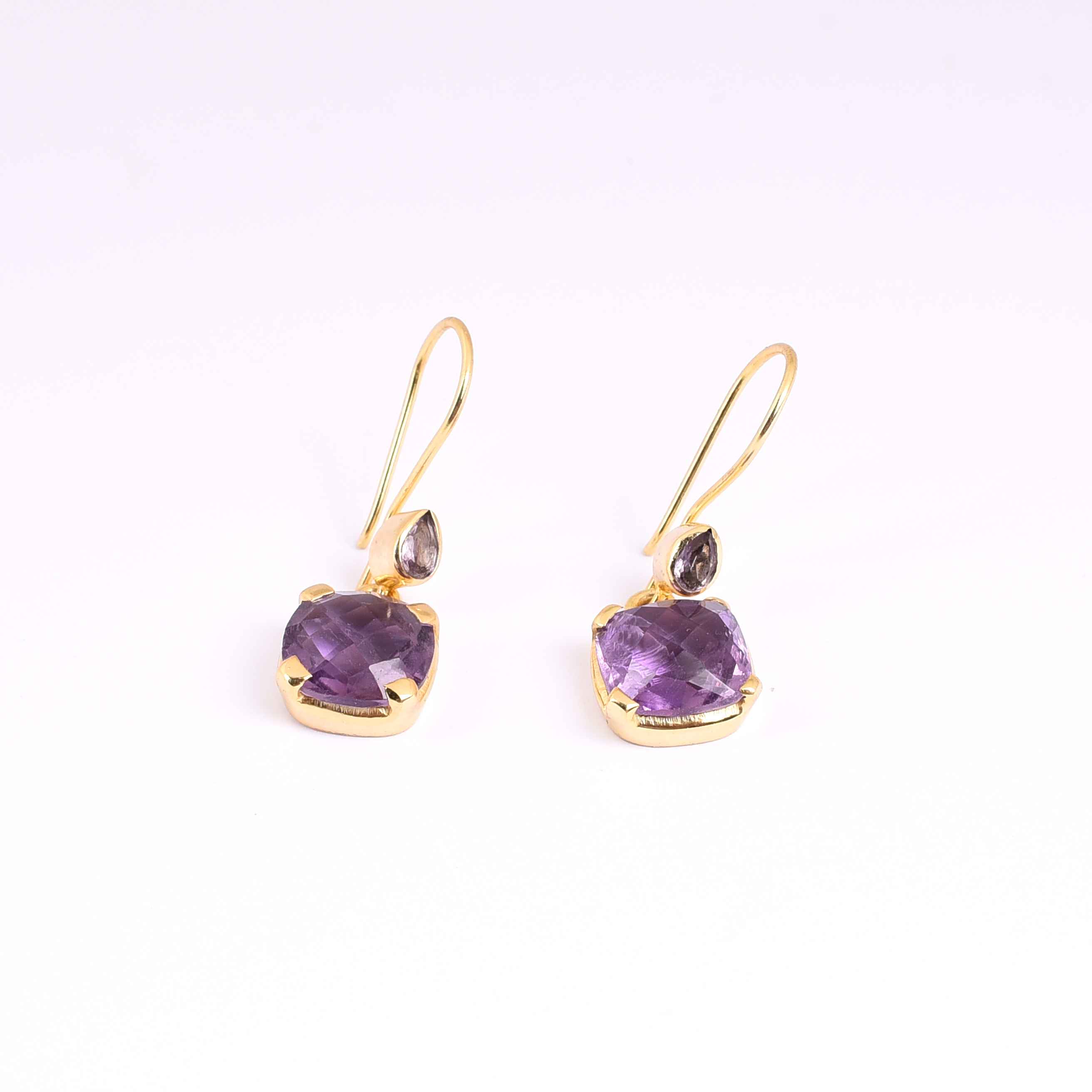 Natural Amethyst & Diamond Gemstone Silver Earring Exporter
