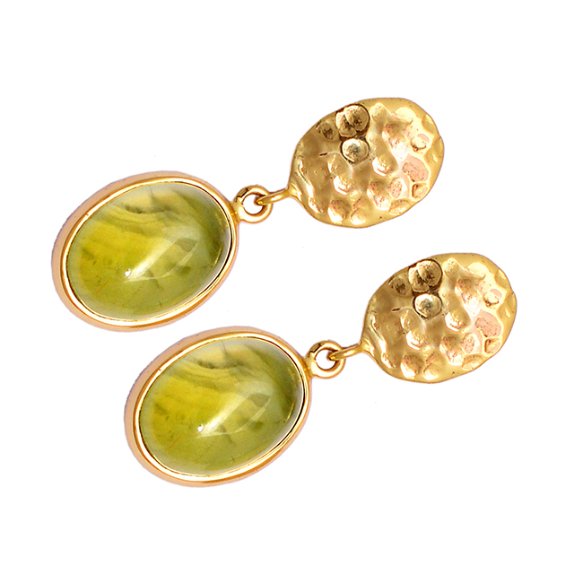 Prehnite Chalcedony Gemstone 925 Silver gold plated earring Exporter