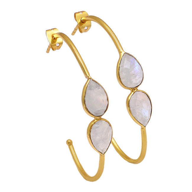 Rainbow Moonstone Gemstone 925 Silver gold plated earring Exporter