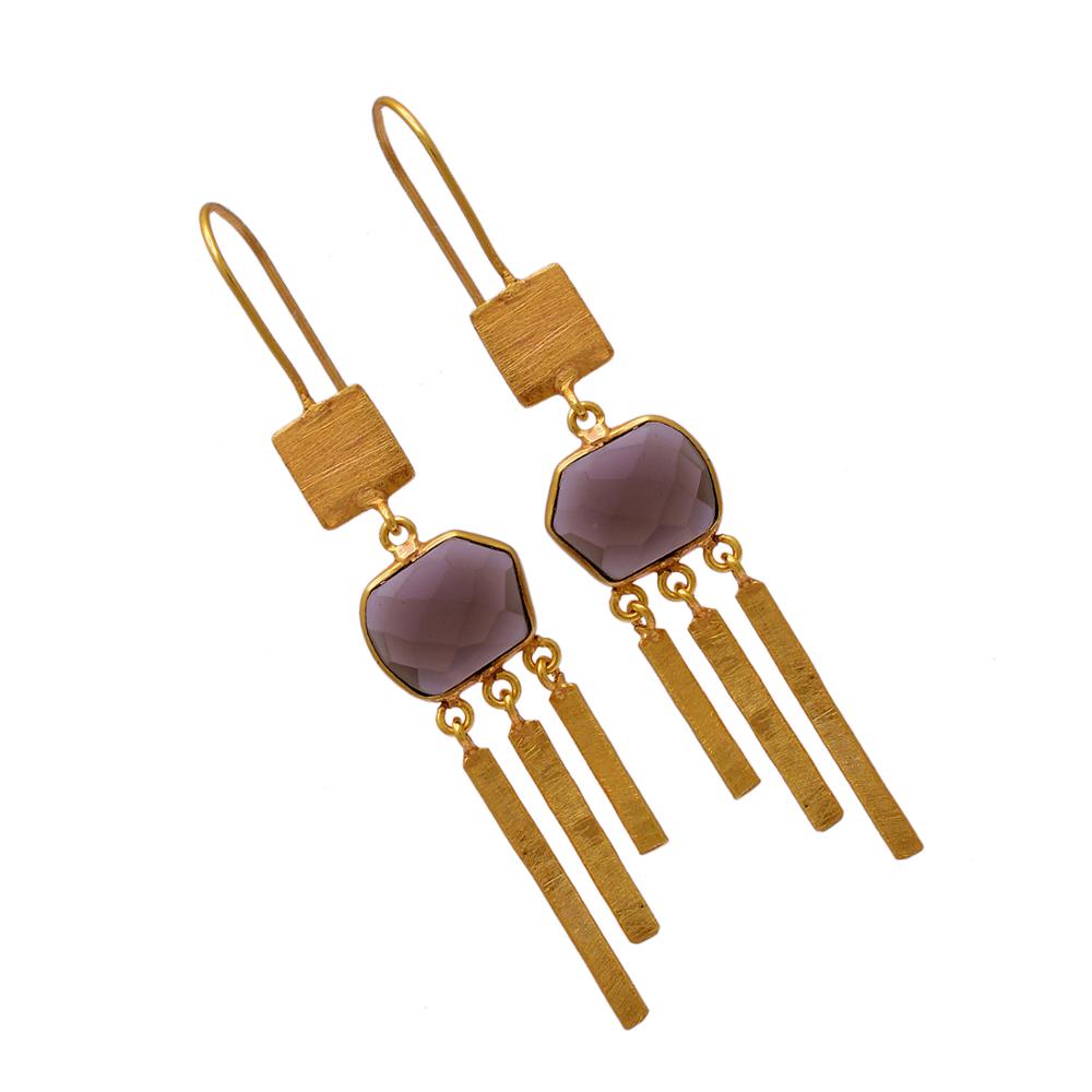 Smoky quartz Gemstone 925 Silver gold plated wire earrings Exporter