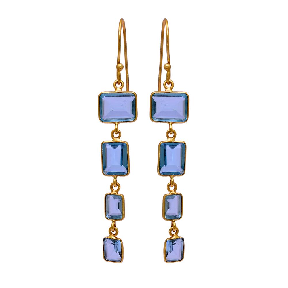 Blue Topaz Gemstone 925 Silver gold plated dangle earrings Exporter