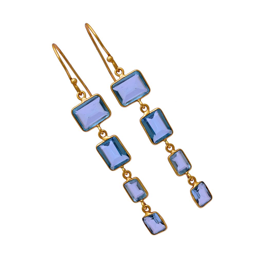 Blue Topaz Gemstone 925 Silver gold plated dangle earrings Exporter