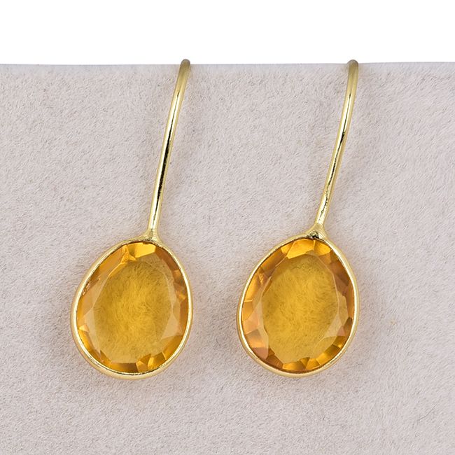Citrine Gemstone 925 Silver gold plated earrings Exporter