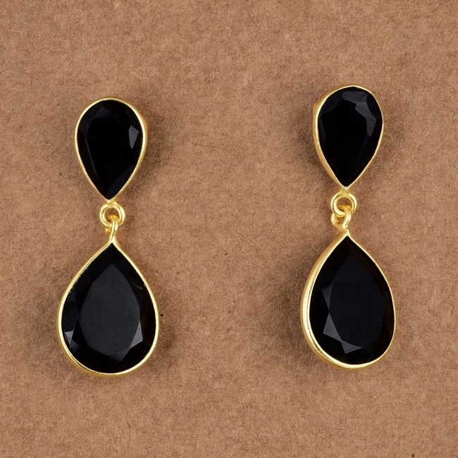 Black Onyx  925 Silver gold plated earrings Exporter