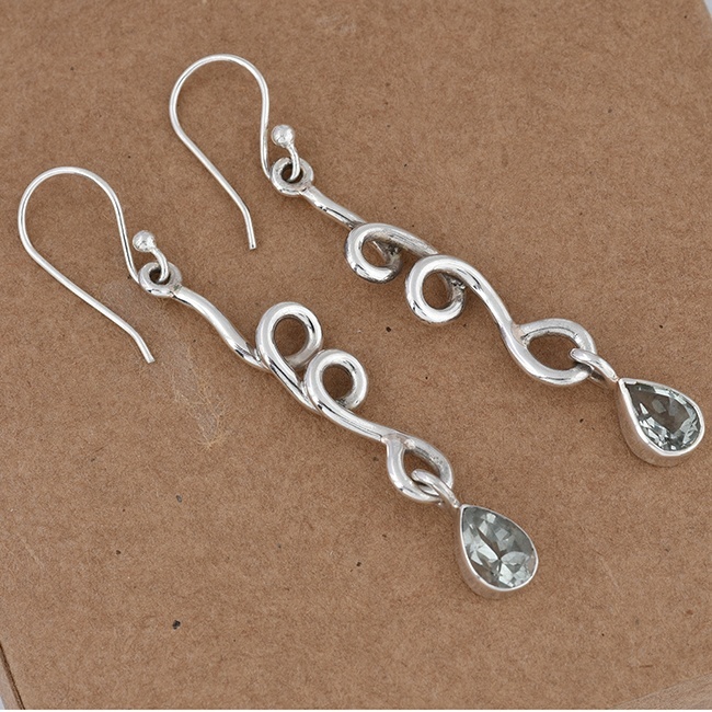 Green Amethyst faceted Dangle Hook Earrings Gemstone Silver Exporter