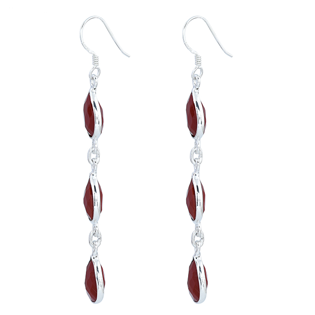 Coral Gemstone Silver Hook Dangle Earrings Exporter