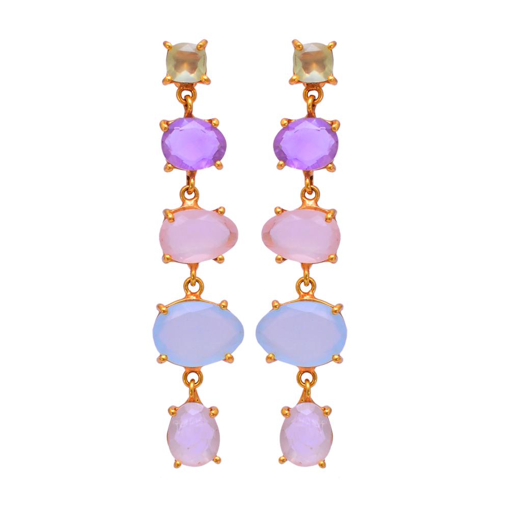 Prehnite Rose Aqua Chalcedony Teardrop Gemstone Drop Earring Exporter