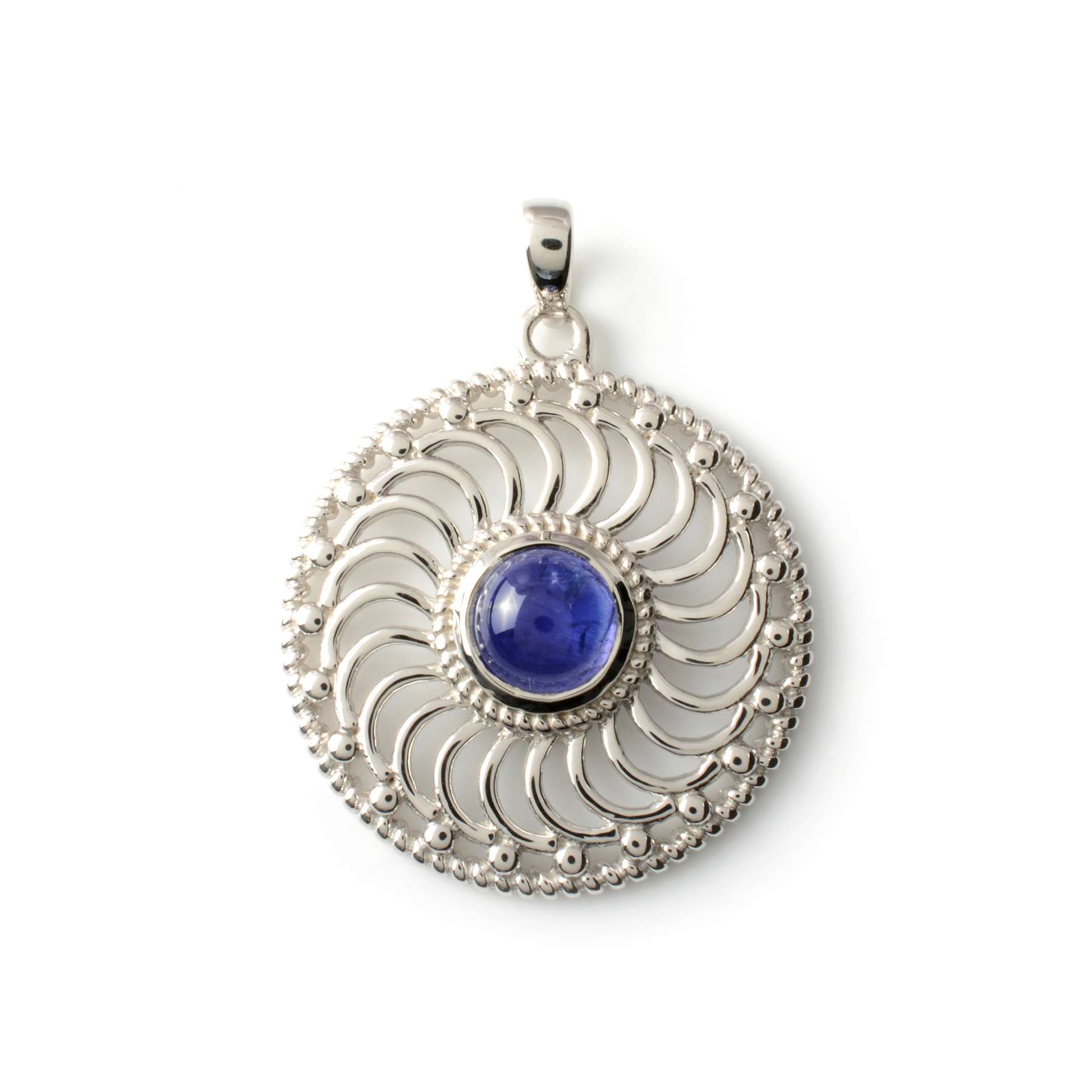 Circle Design Studded With Natural Tanzanite Cabochon Silver Pendant Supplier