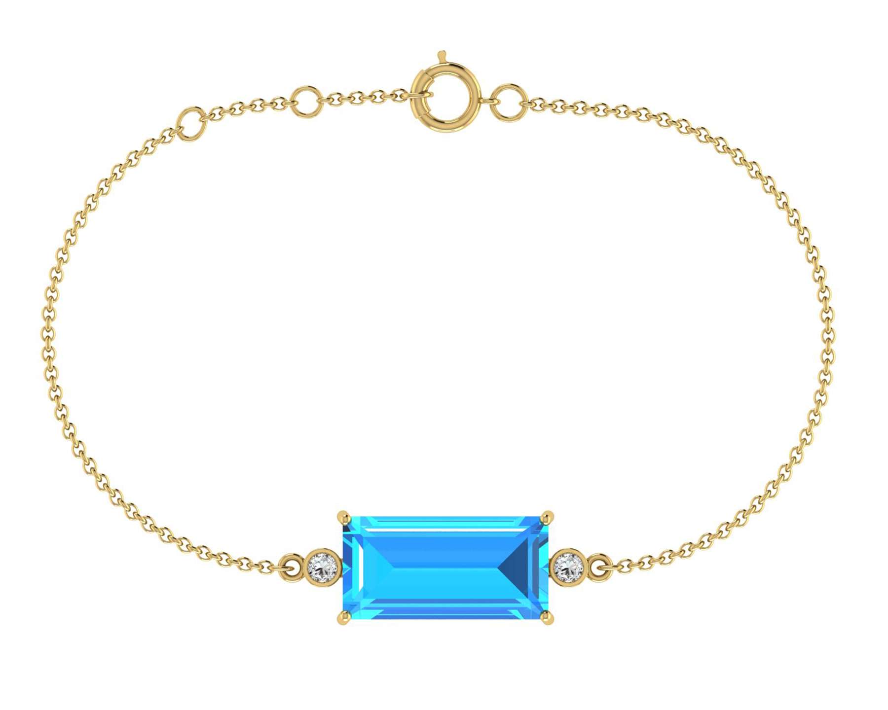 14K Fine Gold Natural Diamond G-H Round Full Cut & Blue Topaz Bracelet Exporter
