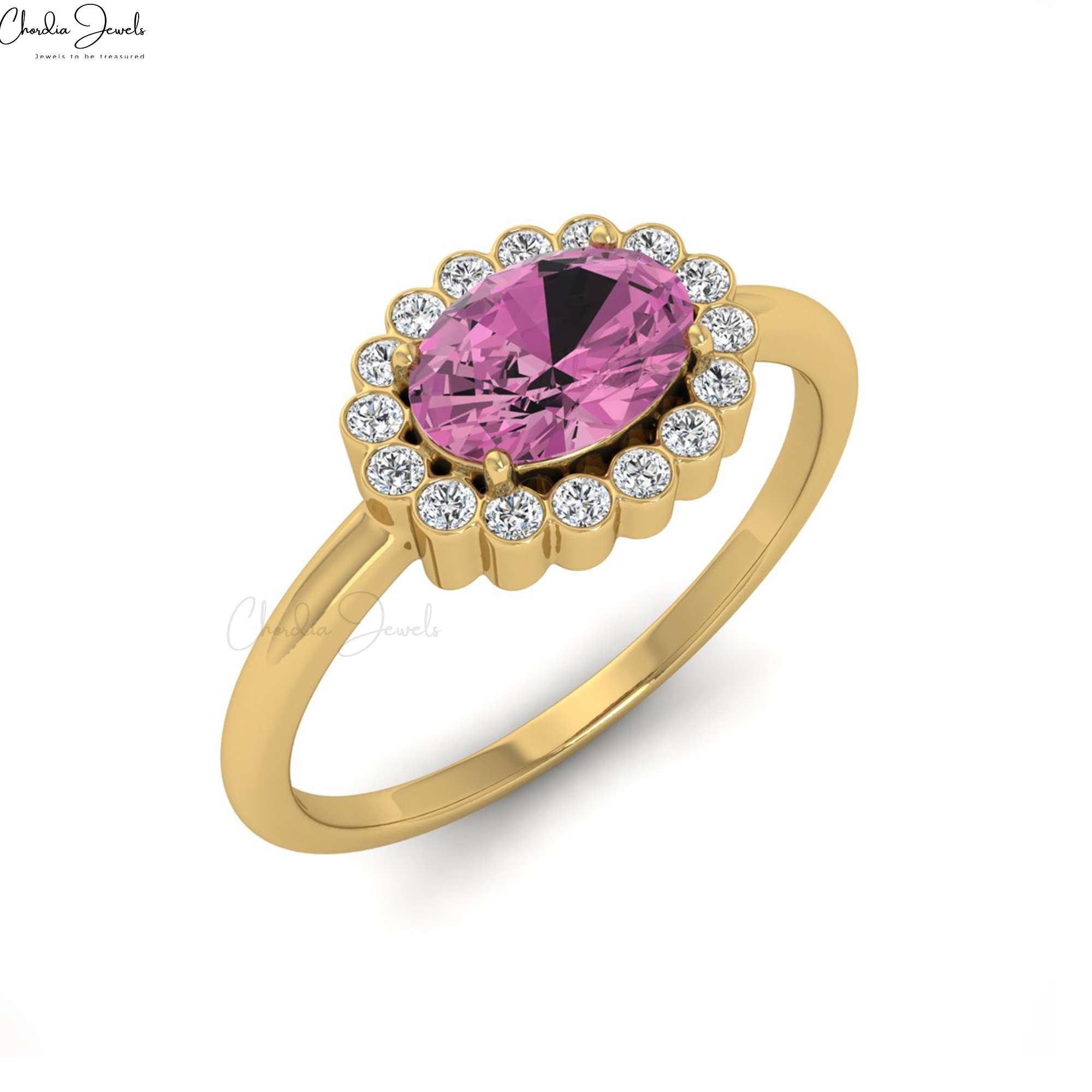 Natural Pink Tourmaline & Diamond Halo Ring 14k Gold Jewelry Manufacturer
