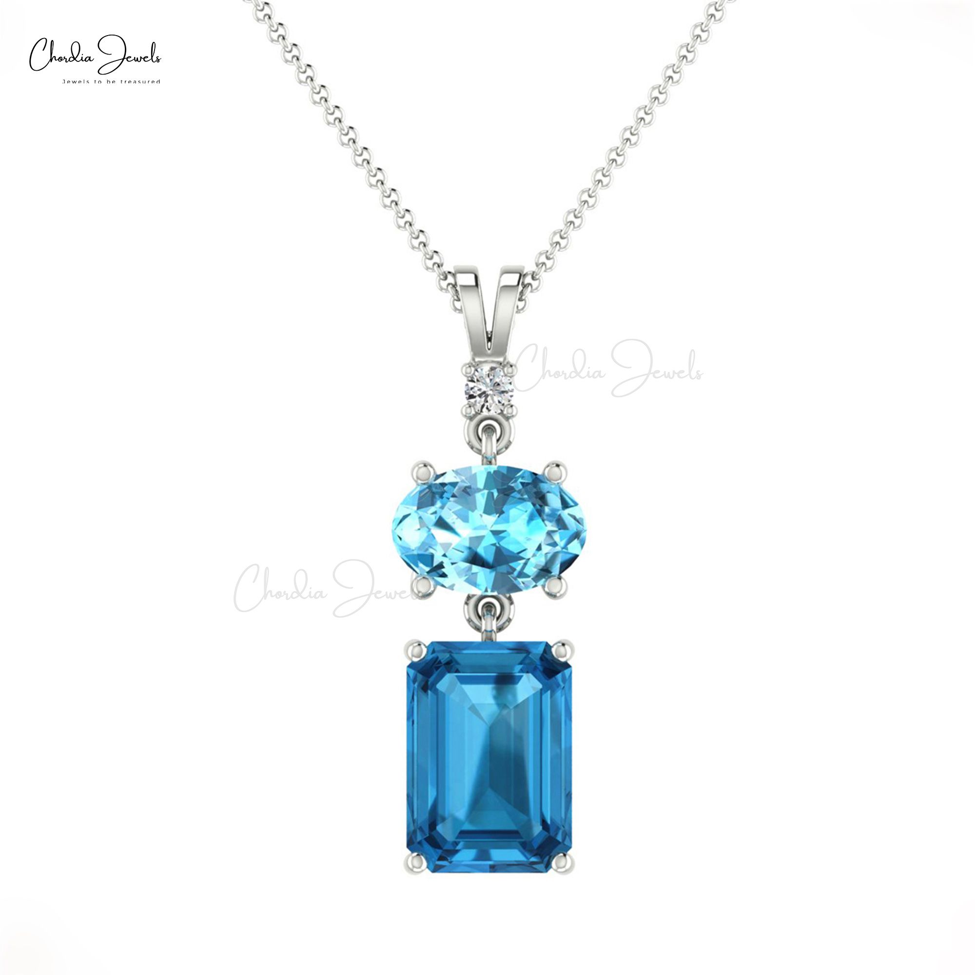 Pendant In 14K Gold With Blue Topaz & G-H Diamond Exporter