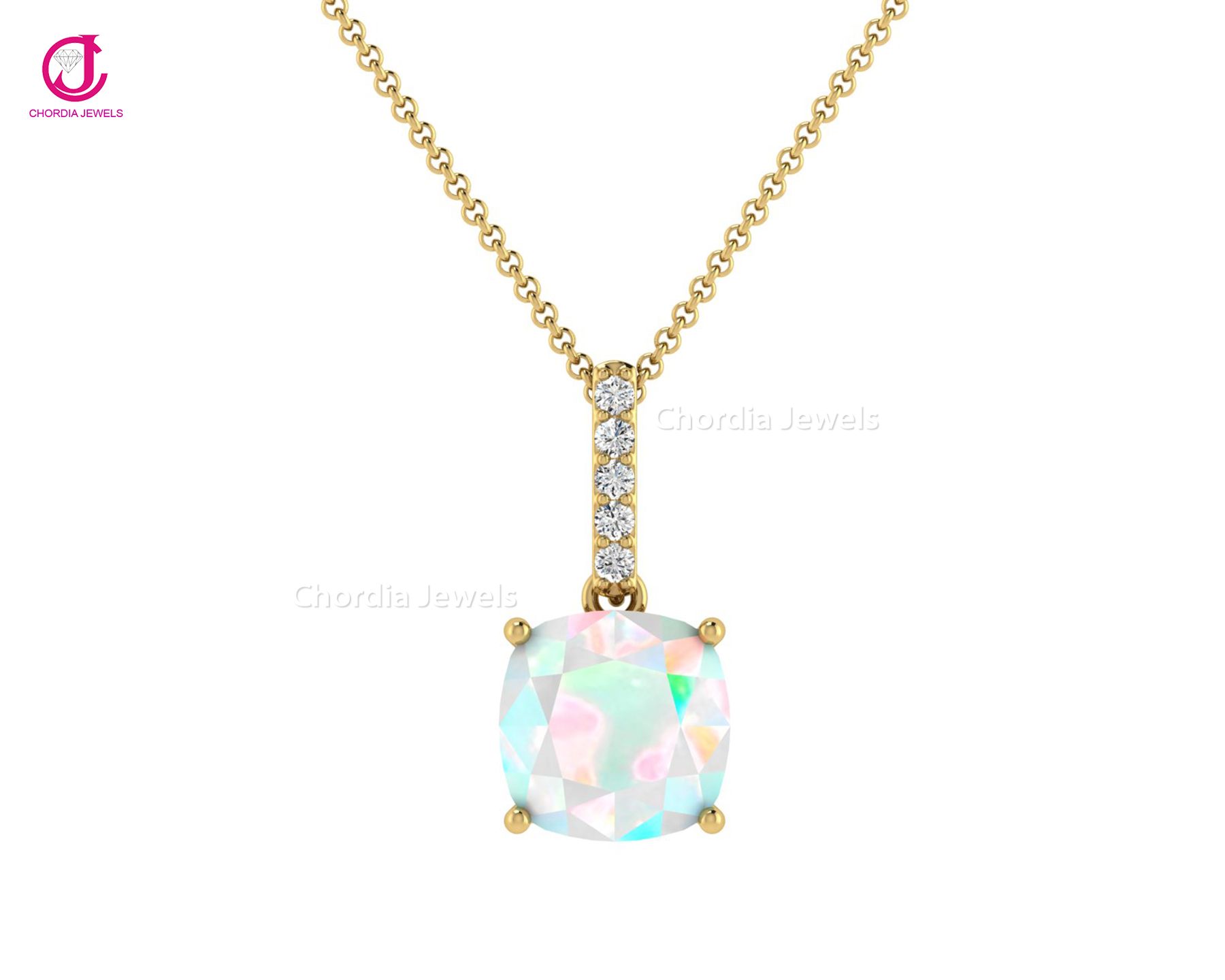 Certified Jewelry Yellow Gold Diamond Pendant With 100% Natural Opal Exporter