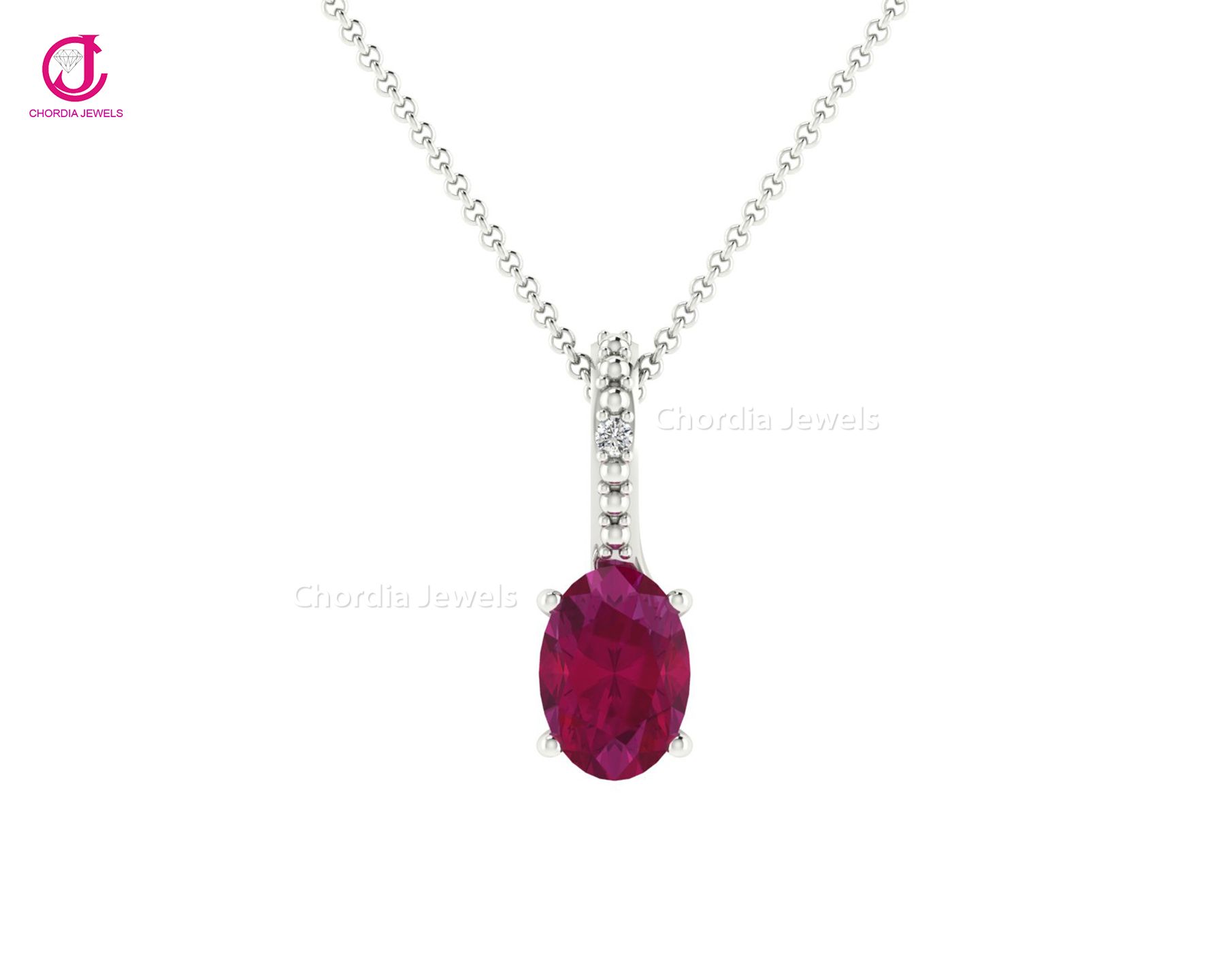 Hidden Bail Locket White Gold Pendant 100% Natural Ruby & Diamond Exporter