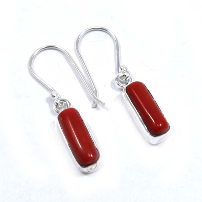 Sterling Silver With Coral Cabochon Gemstone Earring Supplier