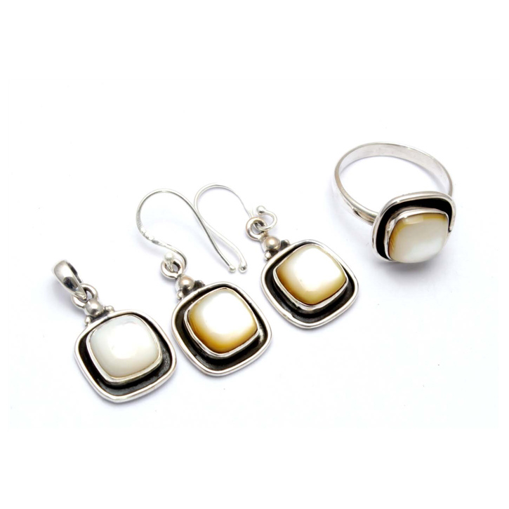 Sterling Silver With Pearl Cabochon Gemstone Set Exporter
