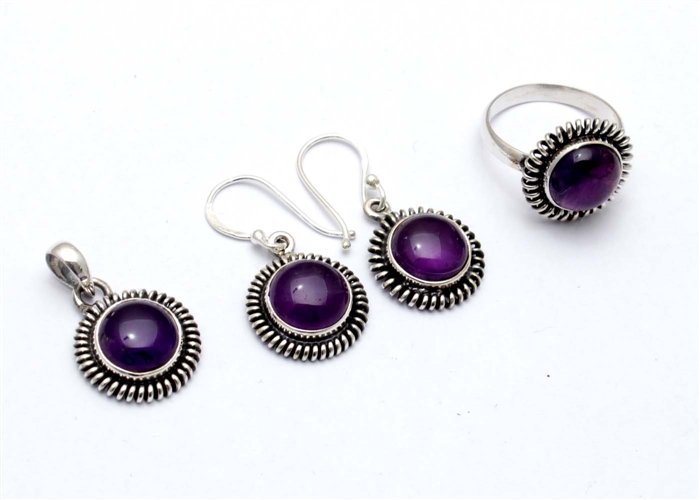 Sterling Silver With Amethyst Cabochon Gemstone Set Exporter