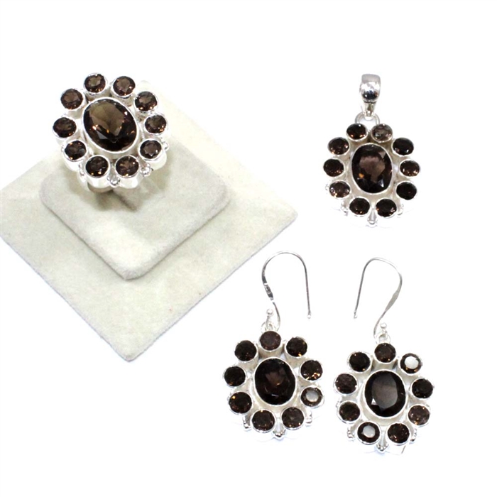 Sterling Silver With Smoky Quartz Cut Gemstone Set Supplier
