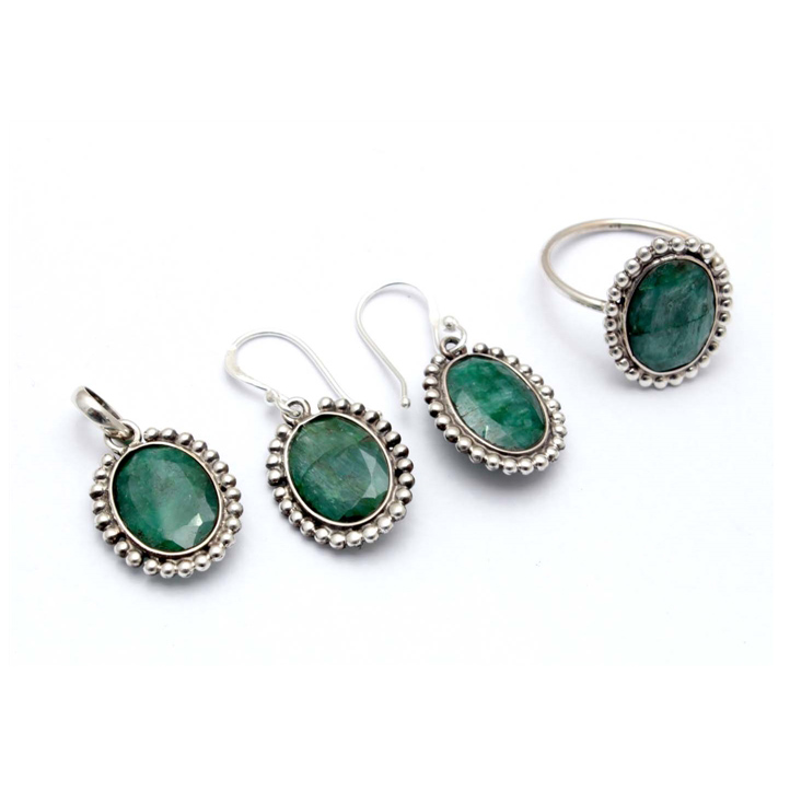 Sterling Silver With Indian Emerald Cut Gemstone Set Exporter