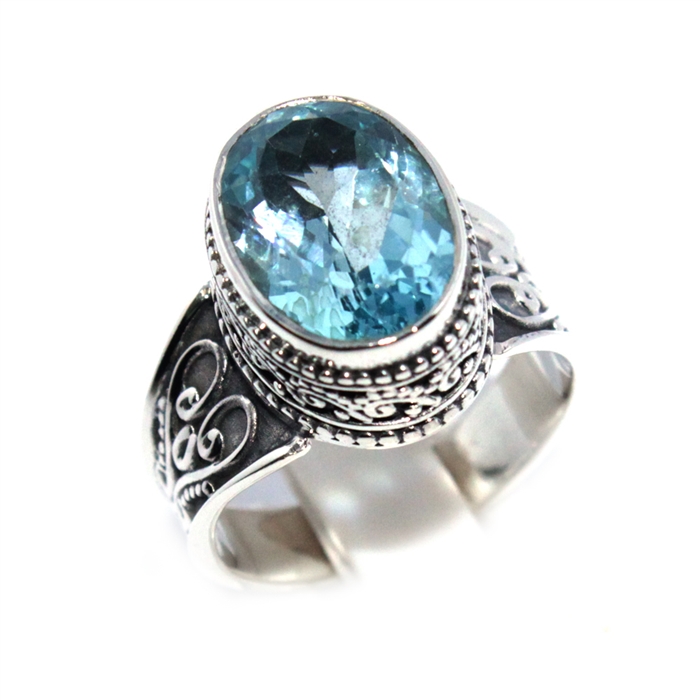 Sterling Silver With Blue Topaz Cut Gemstone Ring Supplier