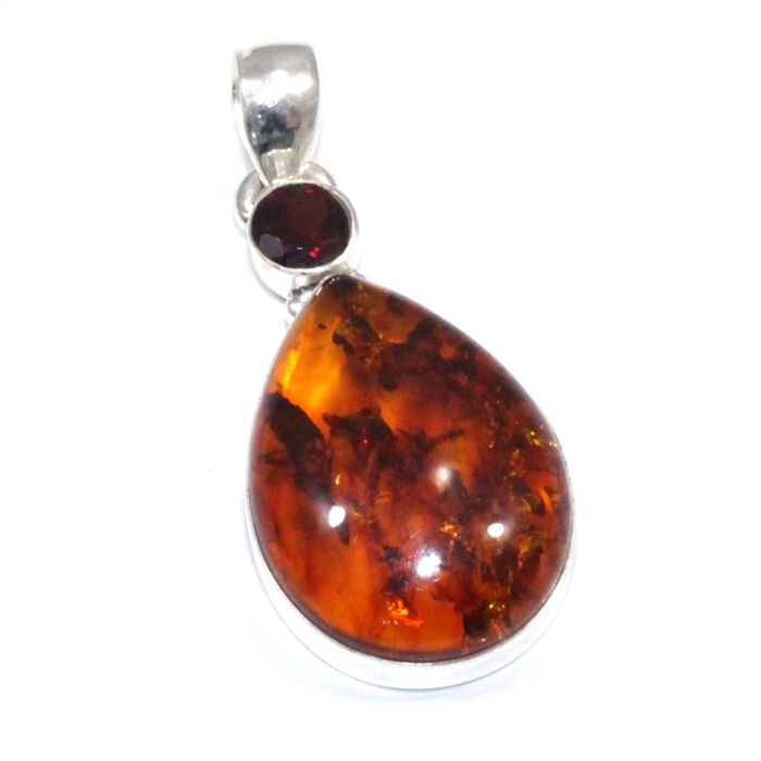 Sterling Silver With Amber and Garnet Gemstone Pendant Exporter
