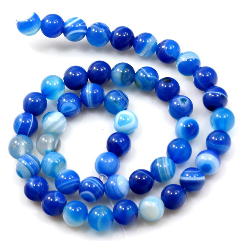 Natural Gemstone Blue Agate Beads Stripe Round Beads 15 inches Strand Wholesaler