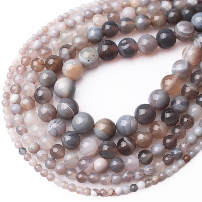 Gray Onyx Striped Agate Beads Natural Gemstone Beads Round stone Wholesaler