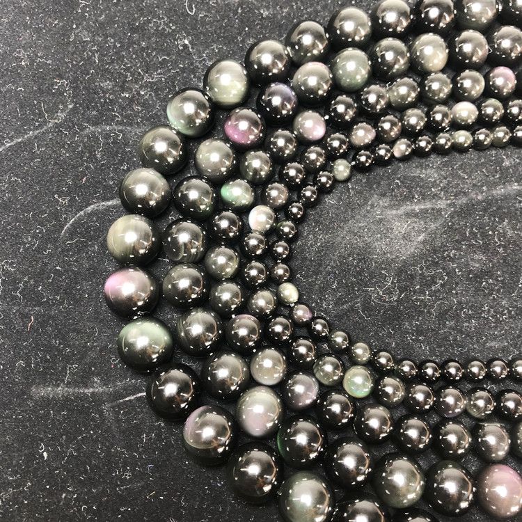 Wholesale Natural Stone Loose strand AA rainbow obsidian round beads