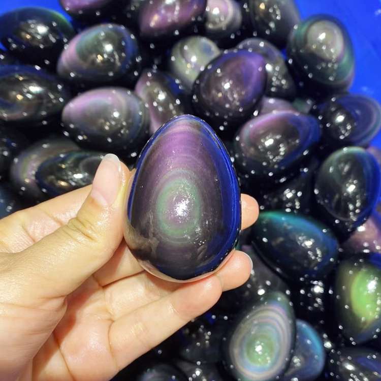Wholesale Natural Stone Crafts AAA Grade Mexico Rainbow Obsidian Eggs Shape