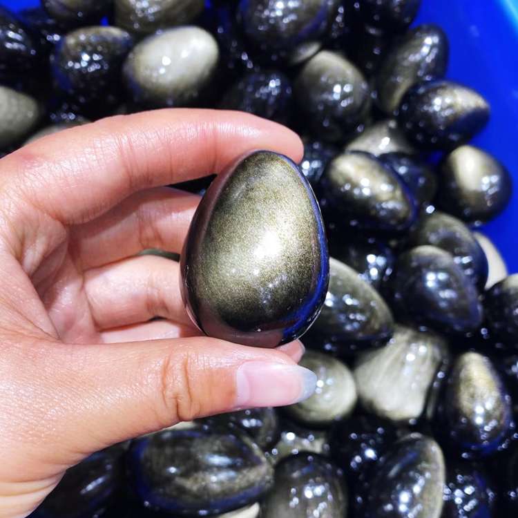 Wholesale Natural Stone Crafts AAA Grade Mexico Gold Obsidian Eggs Shape