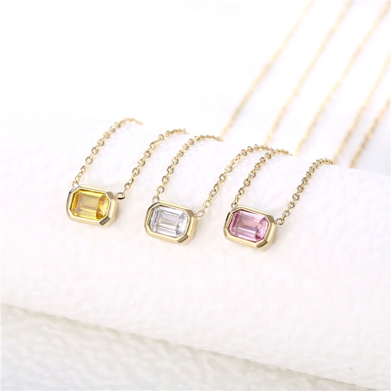 Wholesale Square Crystal Stone Pendant 14K Gold Plated Necklace