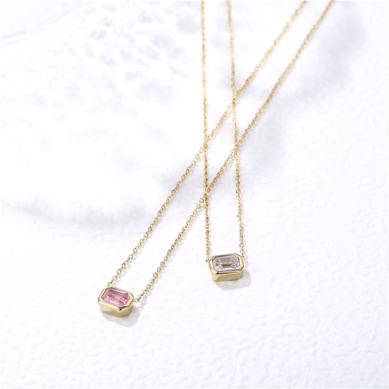 Wholesale Square Crystal Stone Pendant 14K Gold Plated Necklace