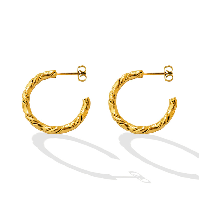 C-shaped Twist Earrings 18k Gold PVD Plated Earrings Wholesaler
