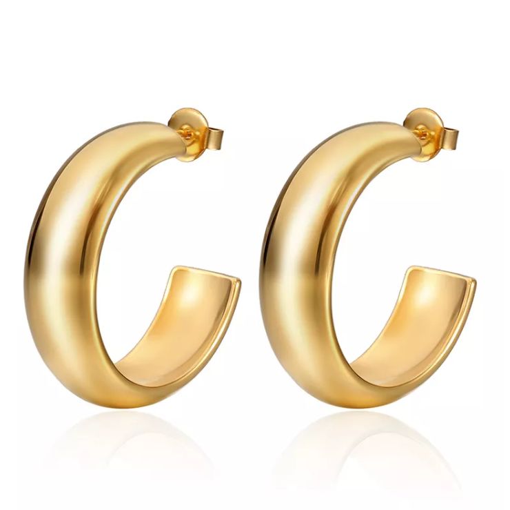 18K Gold Plated Stainless Steel Wide Size C Shape Earrings Wholesaler