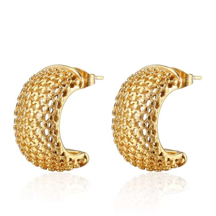 18K Gold Plated Hollow Mesh Shaped Thick Hoop Earrings Wholesaler