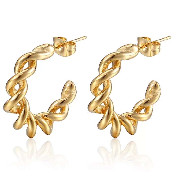Stainless Steel 18K Gold Plated Twisted Wire Hoop Earrings Wholesaler
