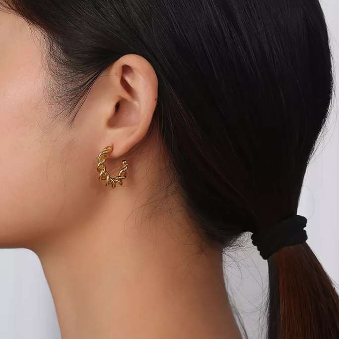 Stainless Steel 18K Gold Plated Twisted Wire Hoop Earrings Wholesaler
