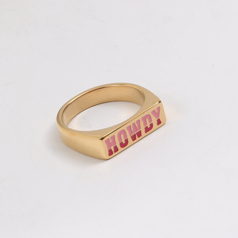18K pvd Gold Plated Stainless Steel Enamel Ring with logo Wholesaler