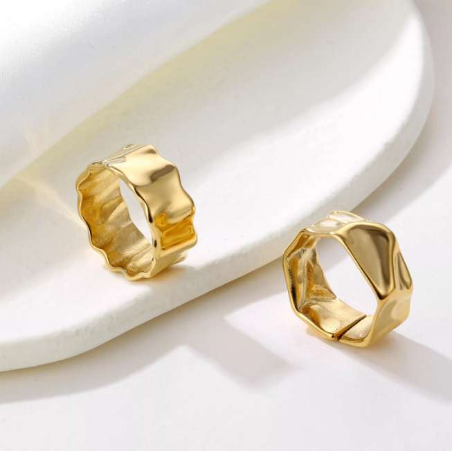 Dainty 18k Gold Plated Classic irregular concave and convex wave ring Wholesaler