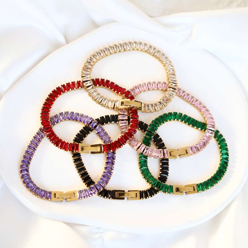 Diamond CZ Iced Out Zircon Square Tennis Chain Bracelets Wholesaler